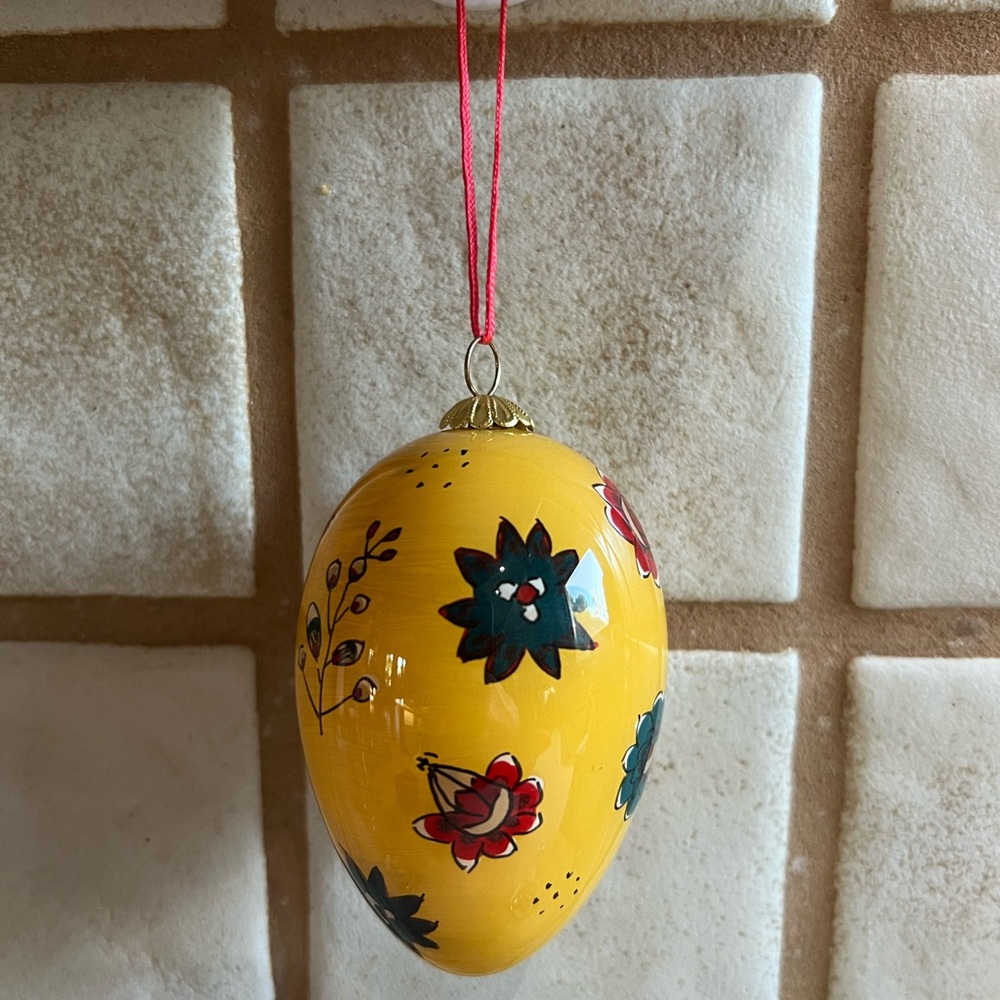 Pierre Deux Christmas Vintage Glass Yellow Floral Ornament